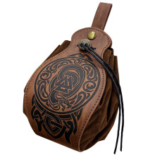 Medieval Faux Leather Viking Pouch with Nordic Compass Pattern, Drawstring Fanny Pack Wallet for Men and Women