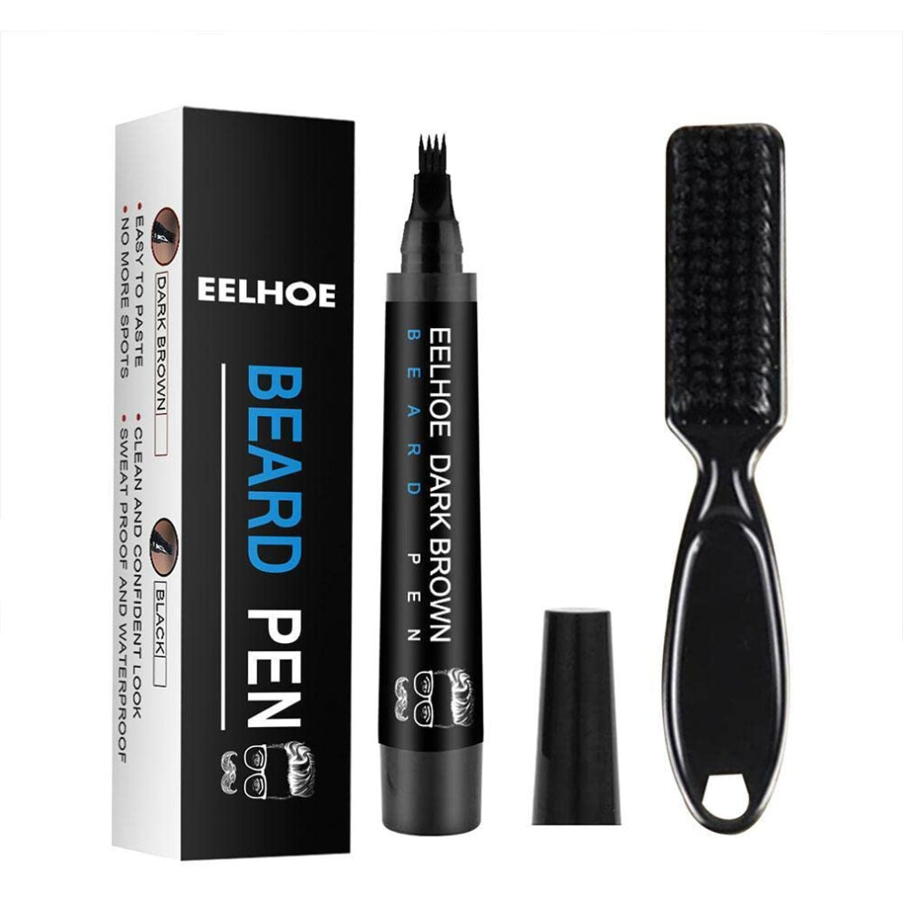 Beard Filling Pen Kit with Four Prong Beard Filler Pencil and Male Shaping Brush for Moustache Repair and Coloring