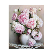 DIY Oil Painting Peony Flowers Canvas Art Set, Frameless Handpainted Wall Decor for Living Room, 16x20 Inches