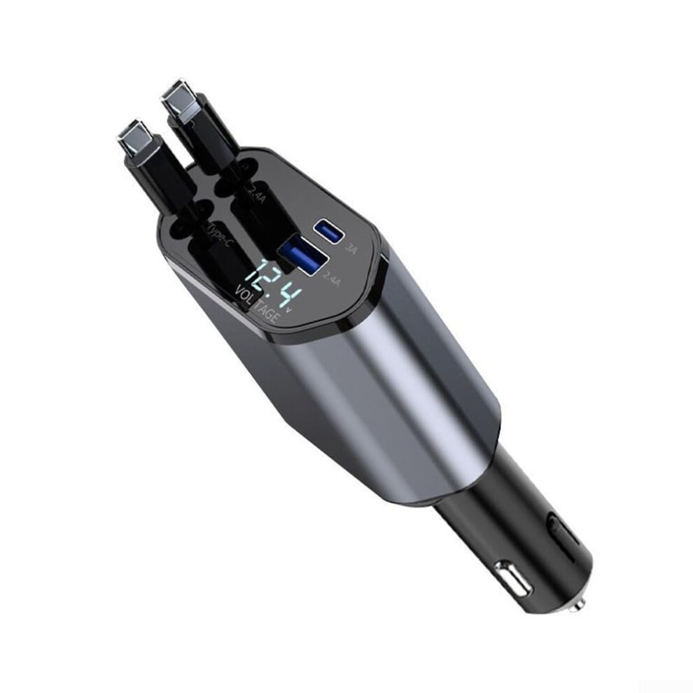 Retractable Dual Usb Car Charger With Voltage Display For 12V 24V Vehicles 9382693388506
