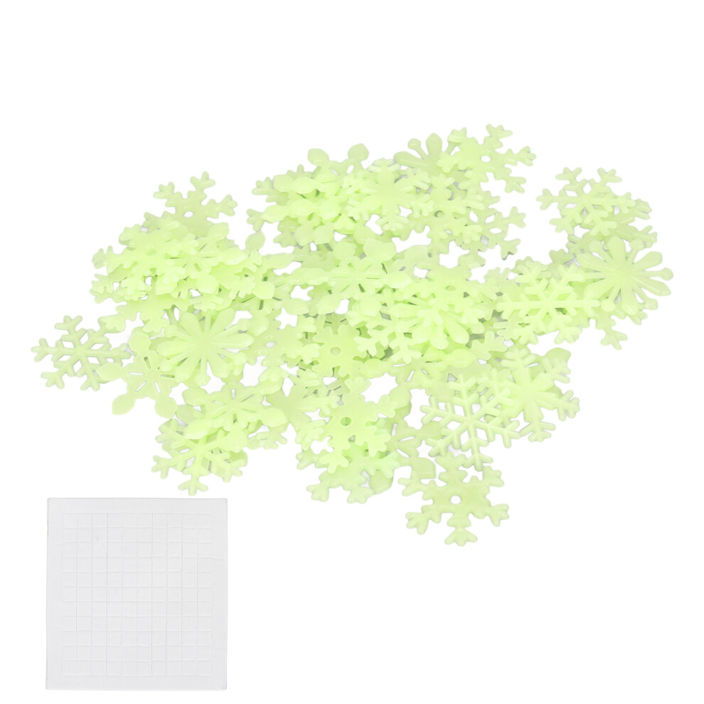 50Pcs Christmas Luminous Snowflake Wall Stickers Decor, 3X3cm Green