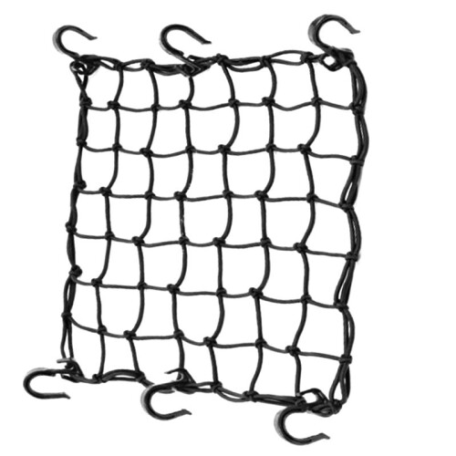 Motorcycle Bicycle Cargo Net Featuring 6 Adjustable Hooks and Tight Mesh Black 1