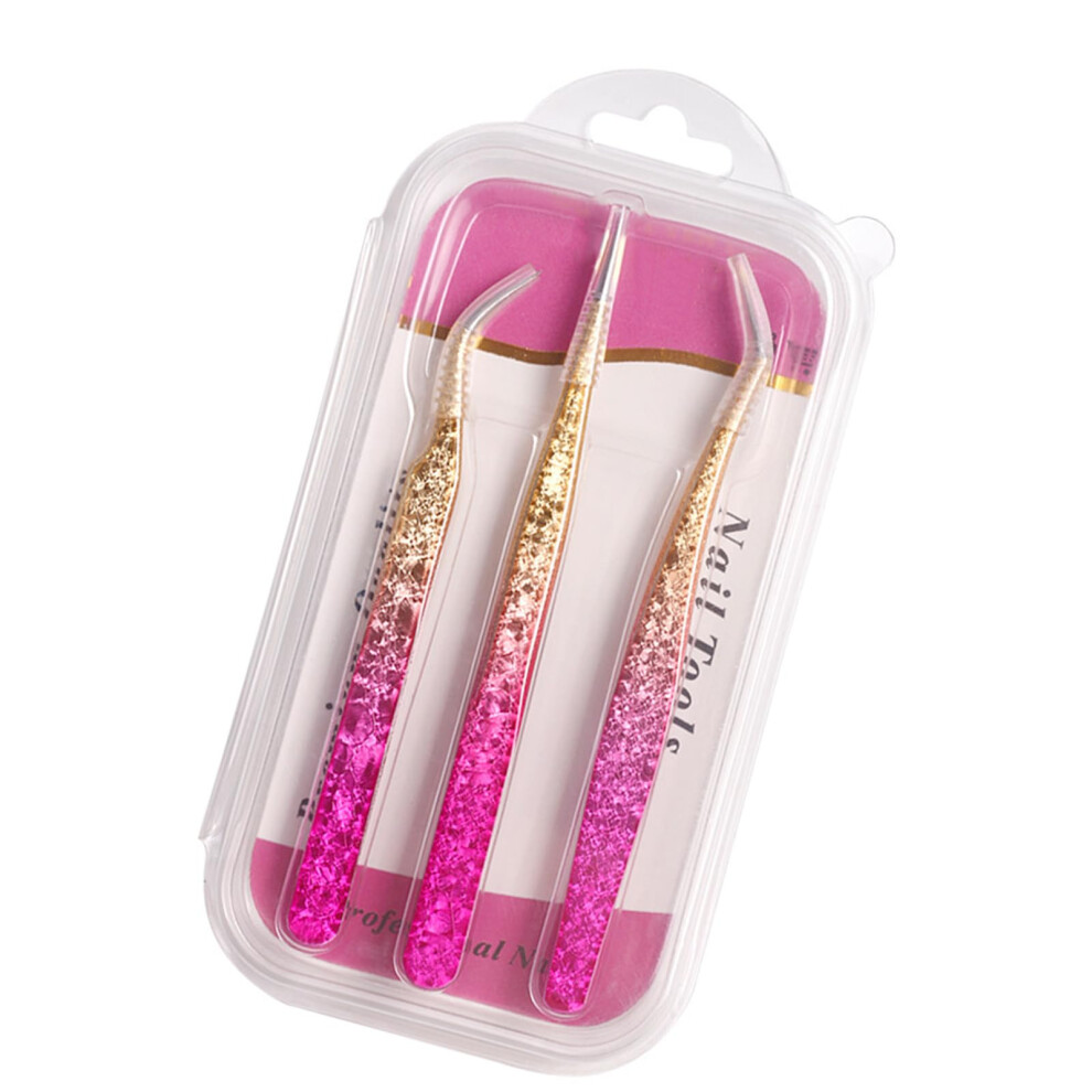 3 Pcs Professional Eyelash Extension Tweezers Set with Straight and Curved Tips for Nail Art