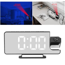 Projektions-Wecker mit LED-Spiegel, 6 Helligkeitsstufen, 18,5 x 8,7 cm