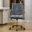 Living And Home Blue Grey Chenille Upholstered Office Chair 2