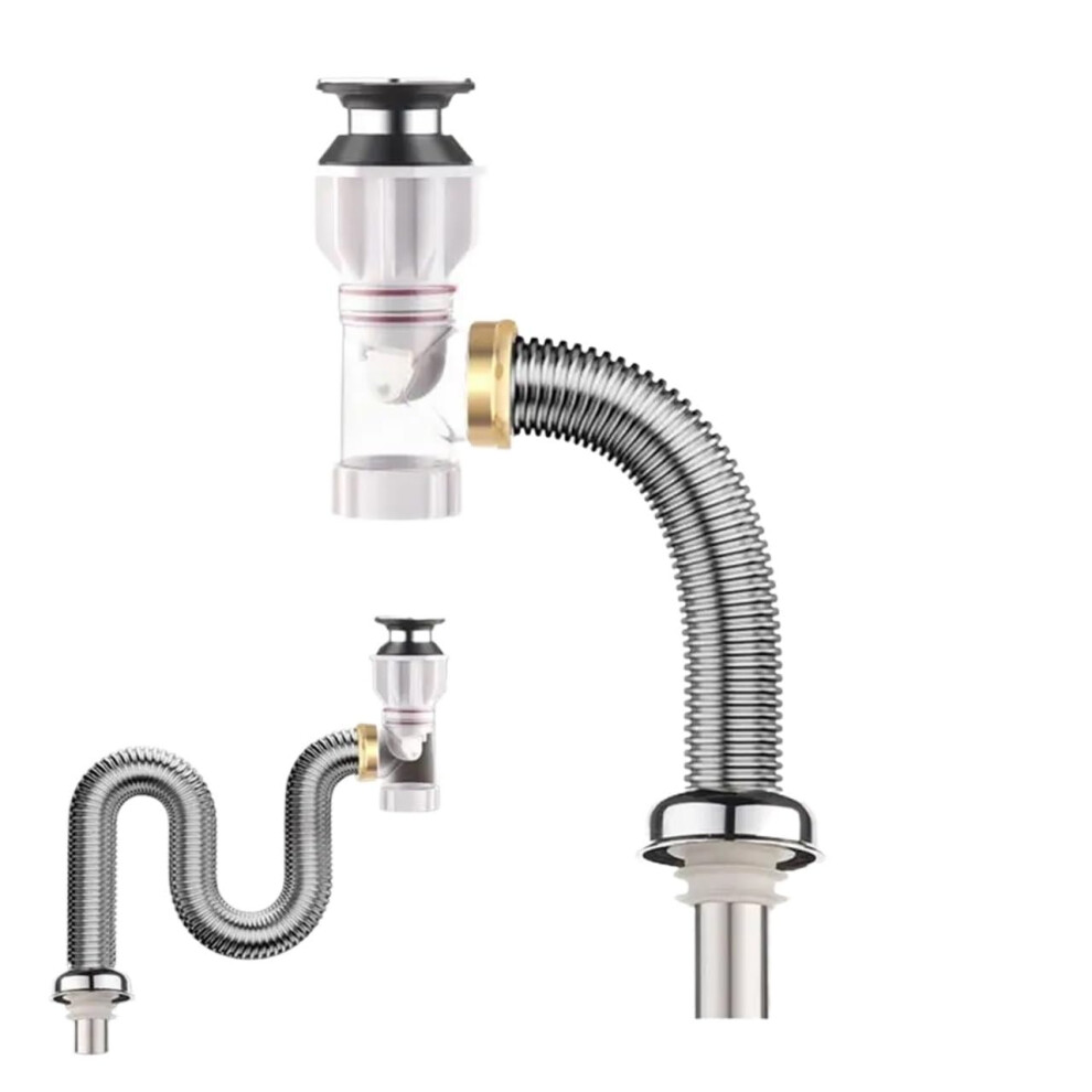 Kitchen Sink Drain Pipe 80Cm Stainless Steel Flexible Hose With Antiodor Core And Stopper 9347817621594