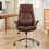 Living And Home Brown Adjustable High Back PU Office Chair with Armrests 2