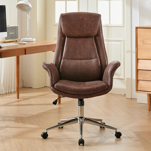 Living And Home Brown Adjustable High Back PU Office Chair with Armrests 1