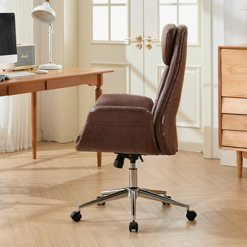 Living And Home Brown Adjustable High Back PU Office Chair with Armrests 2