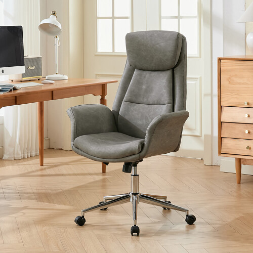 Living And Home Grey Adjustable High Back PU Office Chair with Armrests
