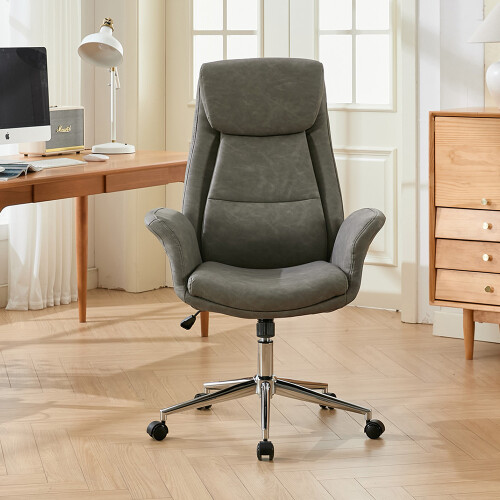 Living And Home Grey Adjustable High Back PU Office Chair with Armrests 1