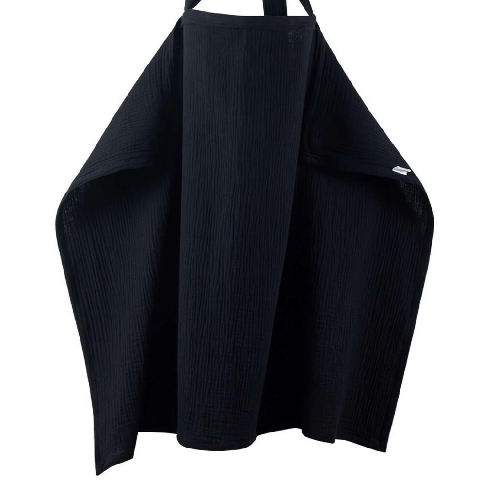 Muslin Nursing Cover For Baby Breastfeeding, Adjustable Cotton Nursing Apron, 360 Full Privacy Carseat Canopy, 75X95cm Black