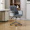 Living And Home Chenille Upholstered Office Chair with Armrests and Casters, Blue Grey 2
