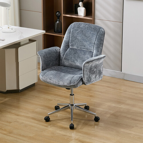 Living And Home Chenille Upholstered Office Chair with Armrests and Casters, Blue Grey