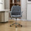 Living And Home Chenille Upholstered Office Chair with Armrests and Casters, Blue Grey 3