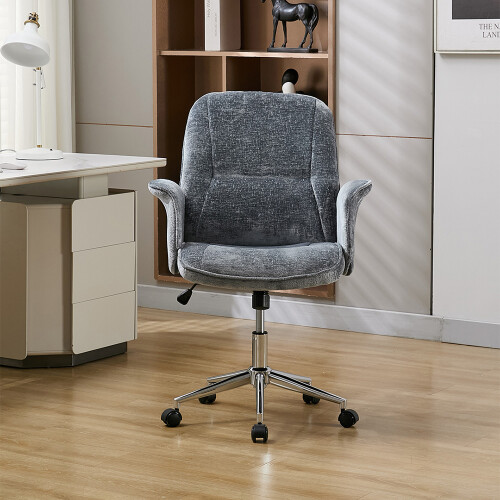 Living And Home Chenille Upholstered Office Chair with Armrests and Casters, Blue Grey 2