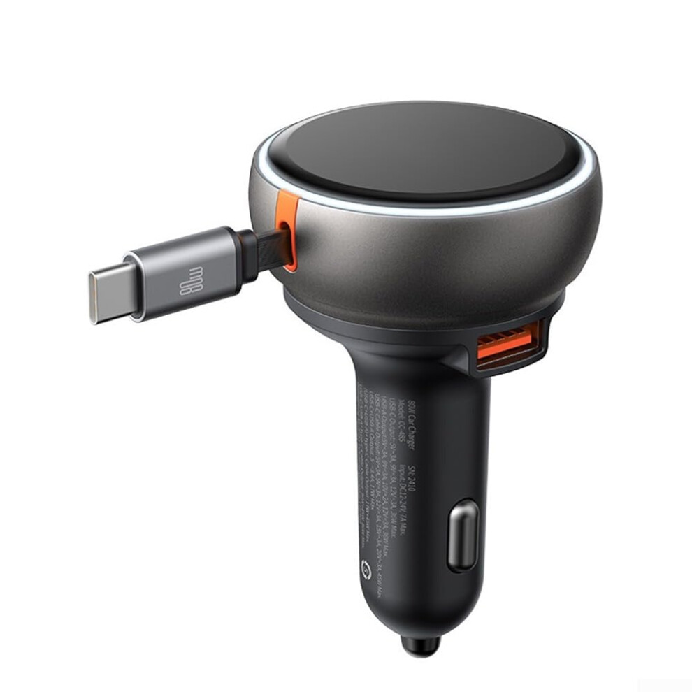 80W Fast Car Charger With Dual Retractable Cables And Voltage Display For Multiple Devices 9382693392015