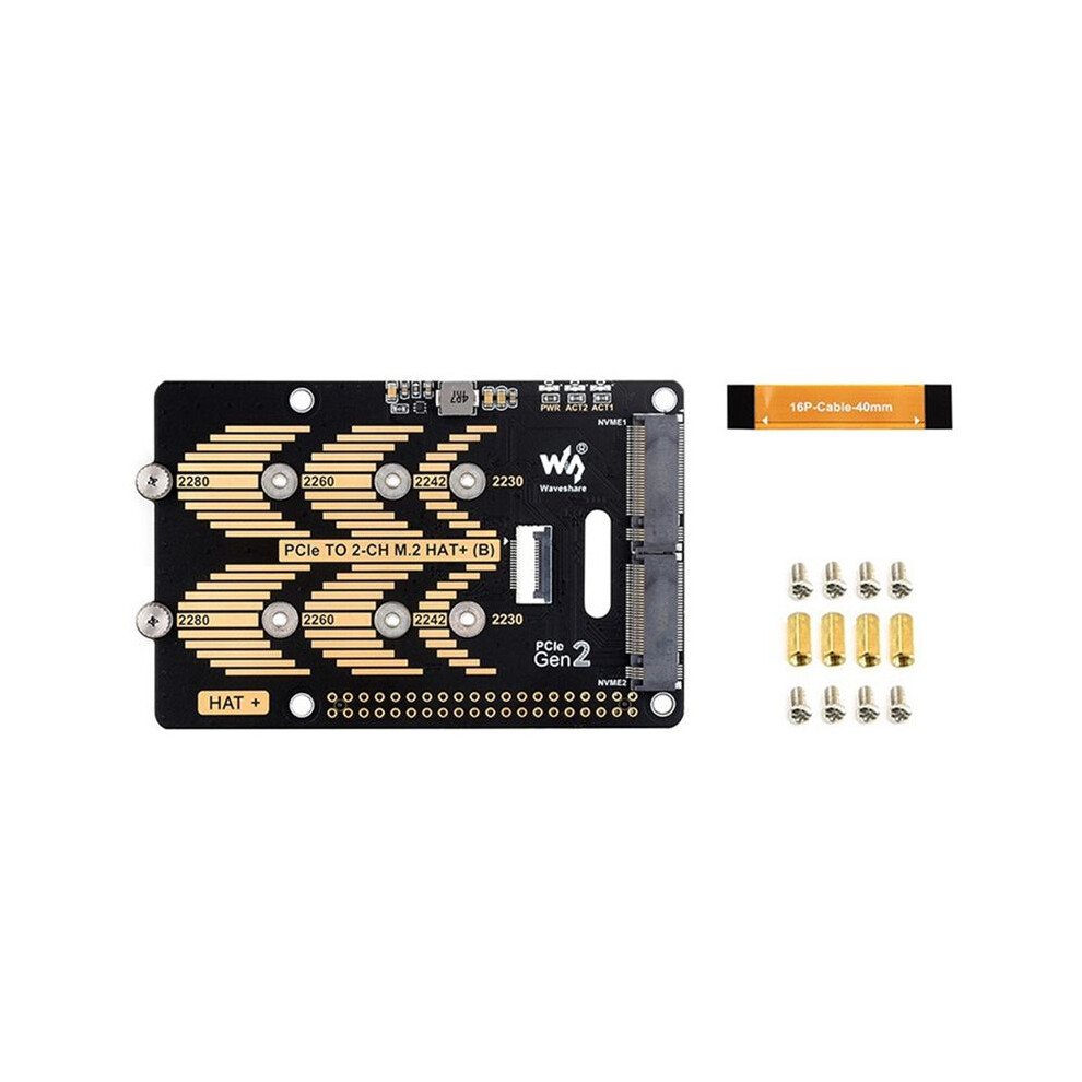 Waveshare Pcie To Dual Channel M.2 Adapter Board Module For Raspberry Pi 5 5Gbps Module Hard Disk Read/Write Faster Module 6032125485459