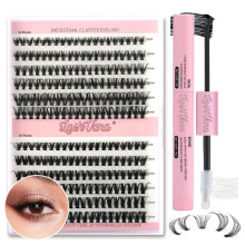 Kit extensii gene, kit cluster gene, 240 buc. gene false individuale, gene subțiri, ondulate în D de 9-16 mm, cu pensetă și perie adezivă.