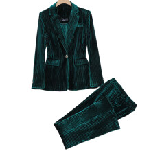 Damen-Businessanzug, langärmelig, zwei Pattentaschen, vollständig gefüttert, gepolsterte Schultern, lockere Passform, Blazer-Jacke aus Samt in