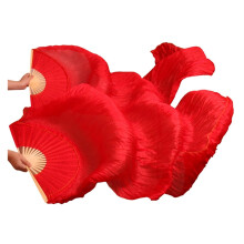 Silk Fans for Dancing - 100% Natural Silk Belly Dance Fans, Handmade 180x90 cm in Pure Red, Medium Size, 1 Pair