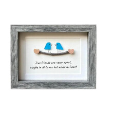 Sea Glass Art Photo Frame, Handmade Driftwood Wall Decor with Seaglass Birds, Blue Easy Install Gift for Friend's Birthday