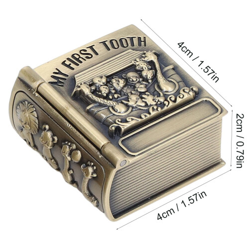 Exquisite Metal Baby Tooth Keepsake Box 4x4x2cm Engraved Pattern 1