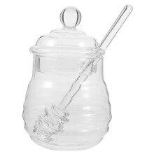 Glass Honey Jar with Airtight Lid and Dipper, Borosilicate Clear Pot for Kitchen Storage
