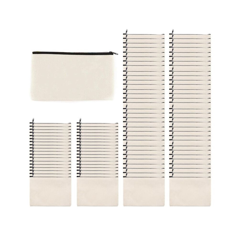 100Pcs Blank DIY  Bag Canvas Zipper Pencil Case Makeup Bags Pouch Canvas Bag Multi-Purpose Travel Toiletry Bag