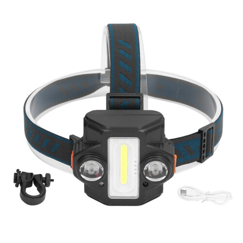 Lampe frontale LED rechargeable, lampe frontale à angle réglable avec modes manuel et induction pour un éclairage multimode mains libres lors