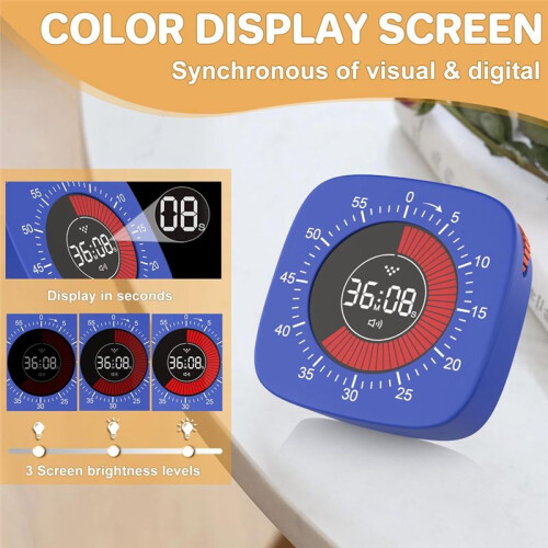 Visual Timer for Kids,Digital Timer with 60-Minute Countdown, Silent Timer for Desk Timer Clock for Studying, Teaching A 1