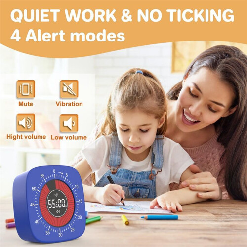 Visual Timer for Kids,Digital Timer with 60-Minute Countdown, Silent Timer for Desk Timer Clock for Studying, Teaching A 2