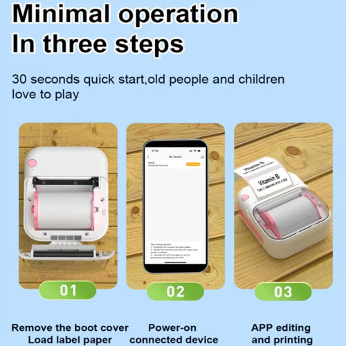 Portable Thermal Printer Bluetooth Ink  Resolution Pocket Size for Photos Labels Notes with Paper Roll 1