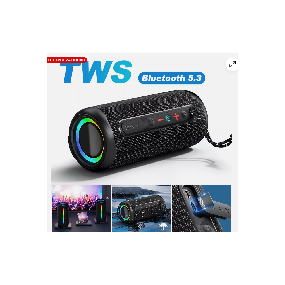 Portable Speaker With Stereo Sound And Show, Wireless Bluetooth 5.3 With Rgb Led S, Tws Surround Pairing Enhanced Bass Audio Device, Ipx5 Light 9009791516661