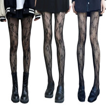 Collant a rete fantasia, collant neri fantasia, collant a rete, collant fantasia alla moda per donna, collant floreali in pizzo, pizzo a rete