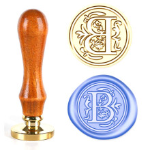 Vokseglstempelsæt, graveret messing-kobberforseglingsstempel med træhåndtag, B klassisk vintage forseglingsstempel 25 mm/0,98 tommer, aftageligt