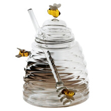 Honey Jar with Lid Stylish Clear Glass Design Includes Honey Dipper for Kitchen Use