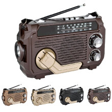 Radivive SolarPowered Radio Vintage Decor Hand Crank FM/AM/SW, Rechargeable Battery Camping Radio Dark Brown