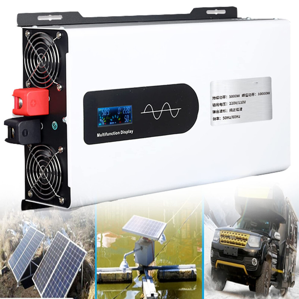 Power Inverter, Pure Sine Wave 10000W, 24V 48V Dc To 120V 220V Ac Converter, 5000W For Home Rv Truck Induction Cookers 9187378493274