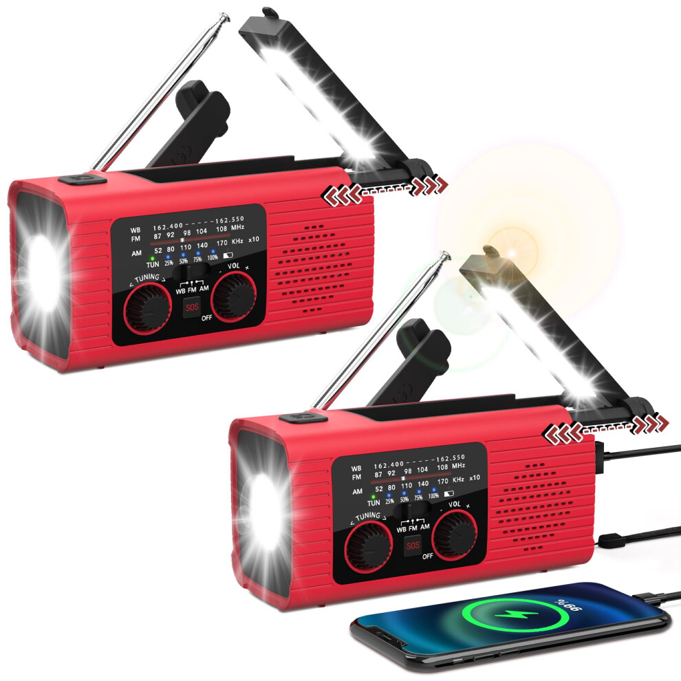 Noaa Am Fm Radio 4000Mah Power Bank, Solar Hand Crank, Flashlight, Sos Alarm, Reading Lamp Emergency Radio Pack Of 2 9382693401632