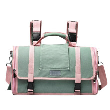 Breathable Cat Carrier Backpack Foldable Large Capacity Canvas Pet Travel Bag with Mesh Green 47x18x23cm