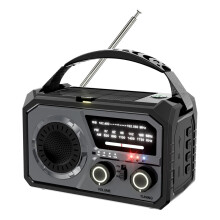 NOAA Emergency Weather Radio 16000mAh Hand Crank Solar TypeC AM/FM/WB LED Flashlight 5.3 Inch Speaker Grey