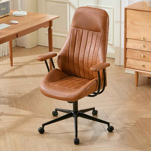 Living And Home Mid-Century Modern Office Chair with Casters, Brown