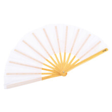 Tai Chi Fan Bamboo Left Hand White Canvas with Chinese Characters for Martial Arts Practice