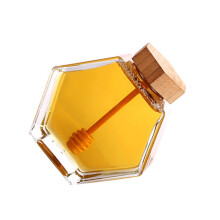 Glass Honey Jar with Wooden Lid and Spiral Dipper, Clear Bee Design Honey Pot for Kitchen Use