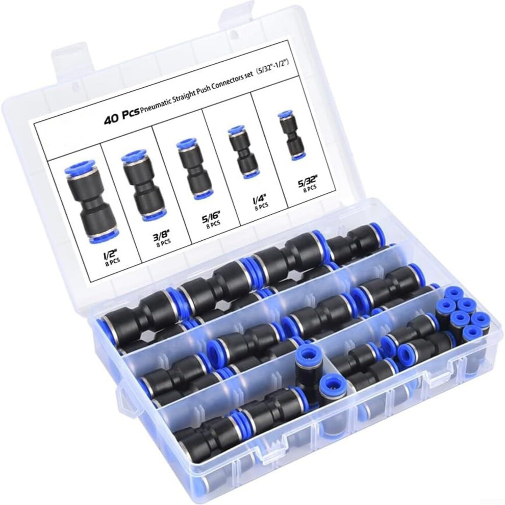 Pneumatic Quick Connectors Kit For Air Hoses 40 Pcs Air Hose Fittings 5/32 To 1/2 Inch Easy Install Space Saving Design 9426802576146