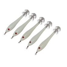 5 pezzi da 44 g di jig per calamaro, con gancio doppio, bianco luminescente