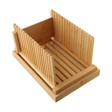 Bamboo Bread Slicer with Adjustable Thickness and Crumb Tray, Foldable Wooden Design