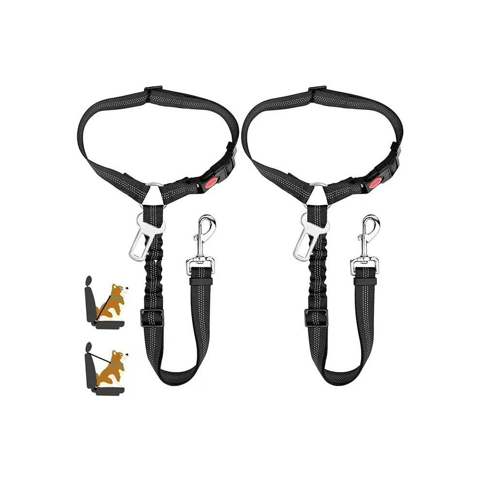 2 Pack Dog Car Seat Belt With Bungee, Adjustable Pet Safety Harness, Reflective, Universal Fit 9347817635348
