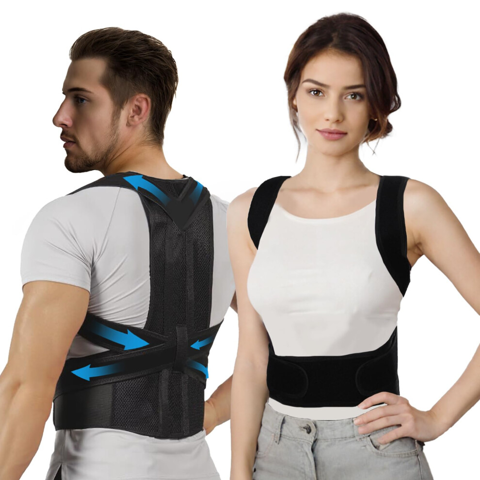 Posture Corrector Back Brace for Men and Women, Adjustable Full Back Support Pain Relief XXL